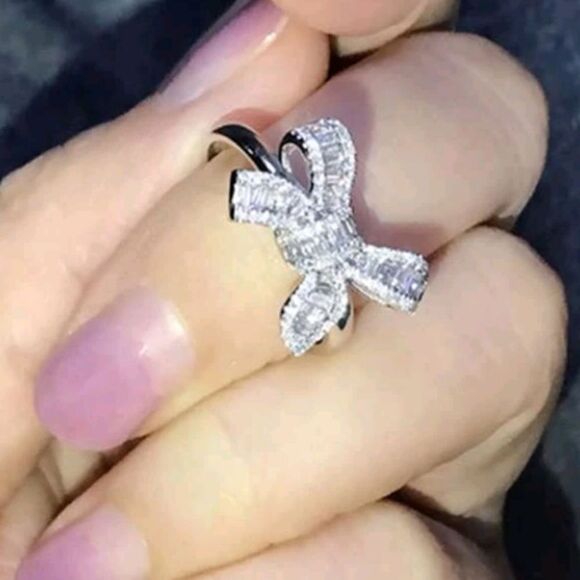 Diamond Bow Silver Ring - Picture 2 of 6